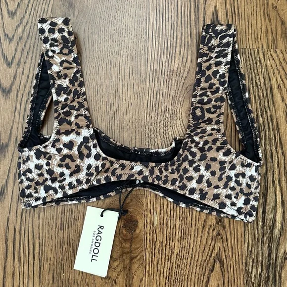 Ragdoll Los Angeles Brown Leopard Print Bikini Bralette Top - Picture 6 of 8